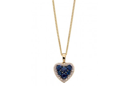 9ct Yellow Gold Sapphire & Diamond Heart Necklace