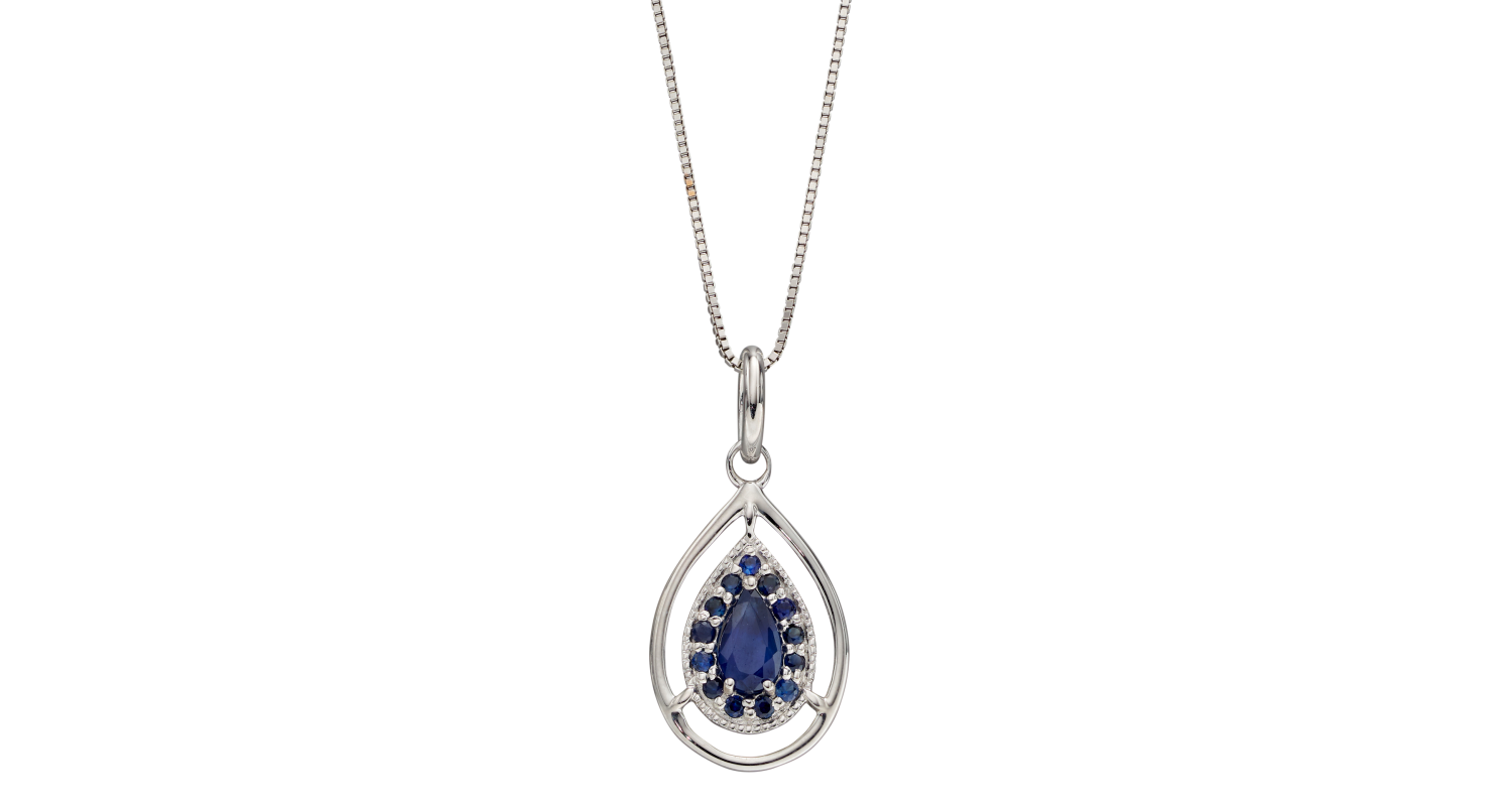 9ct White Gold Sapphire Teardrop Necklace