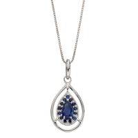 9ct White Gold Sapphire Teardrop Necklace