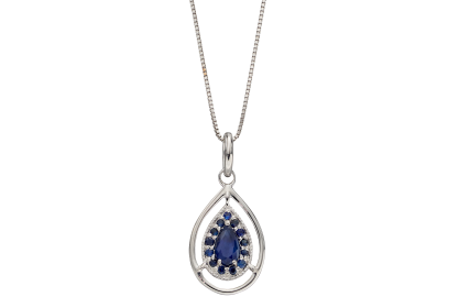 9ct White Gold Sapphire Teardrop Necklace