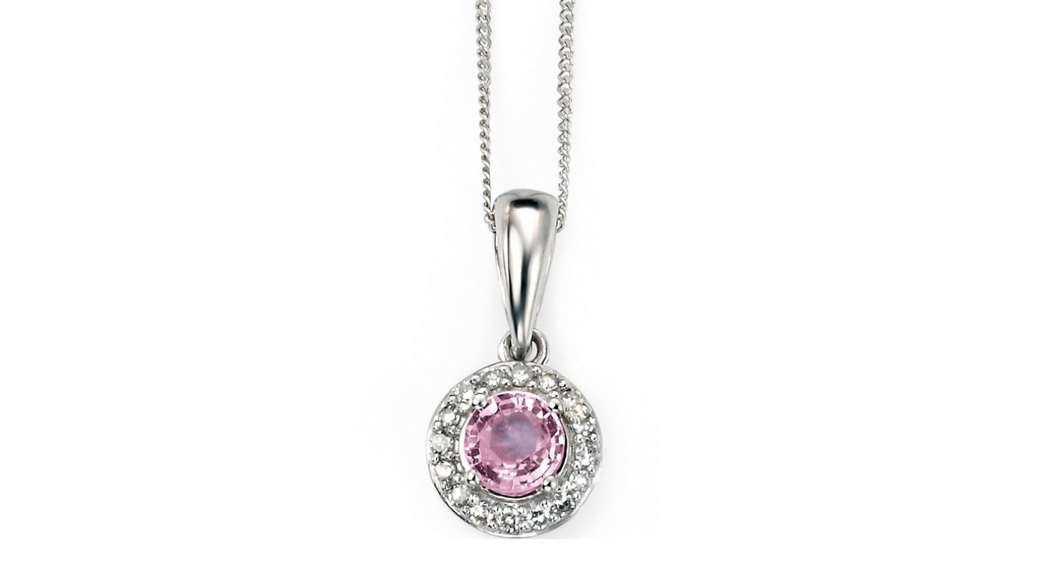 9ct White Gold Pink Sapphire & Diamond Necklace