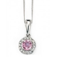 9ct White Gold Pink Sapphire & Diamond Necklace