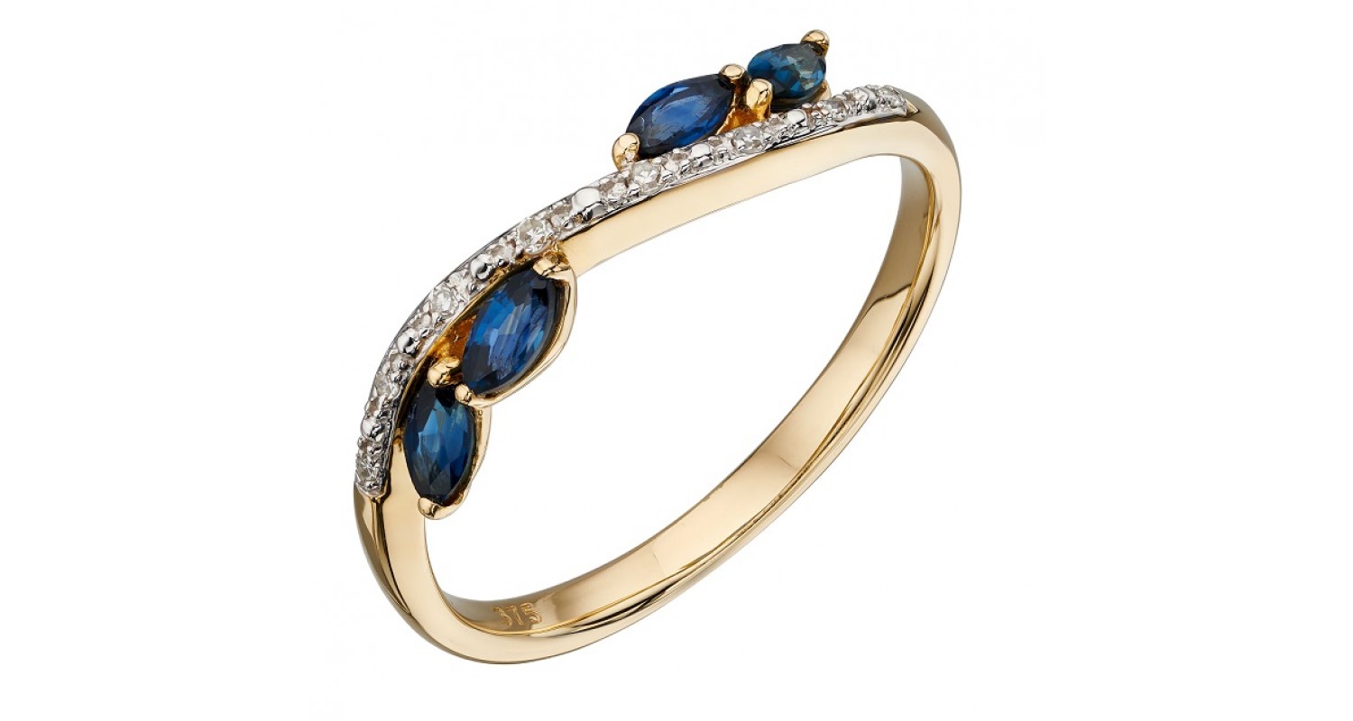 9ct Yellow Gold Sapphire & Diamond Marquise Ring