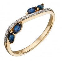 9ct Yellow Gold Sapphire & Diamond Marquise Ring