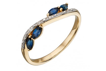 9ct Yellow Gold Sapphire & Diamond Marquise Ring