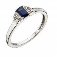 9ct White Gold Sapphire & Diamond Deco Ring