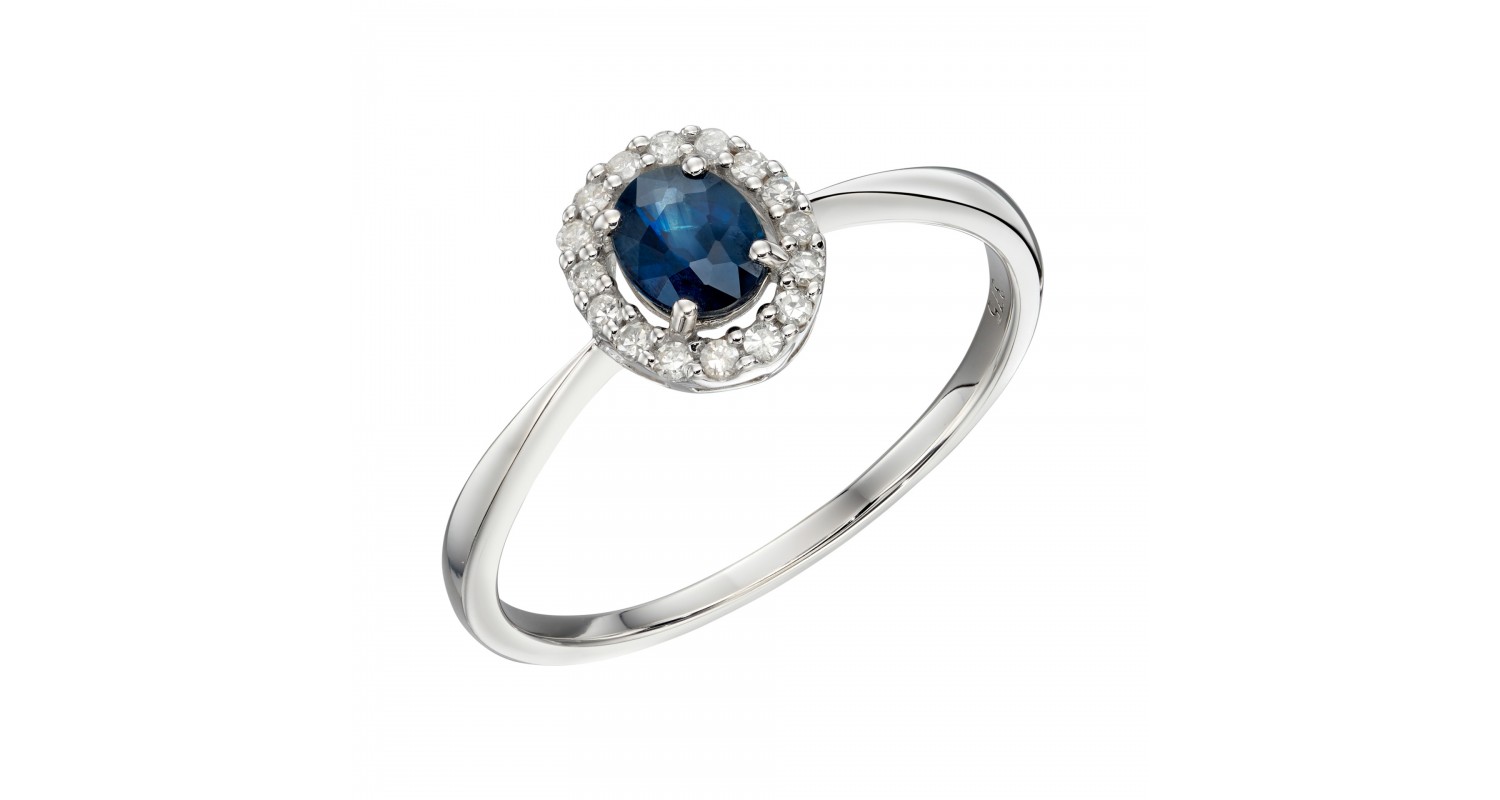 9ct White Gold Sapphire & Diamond Ring