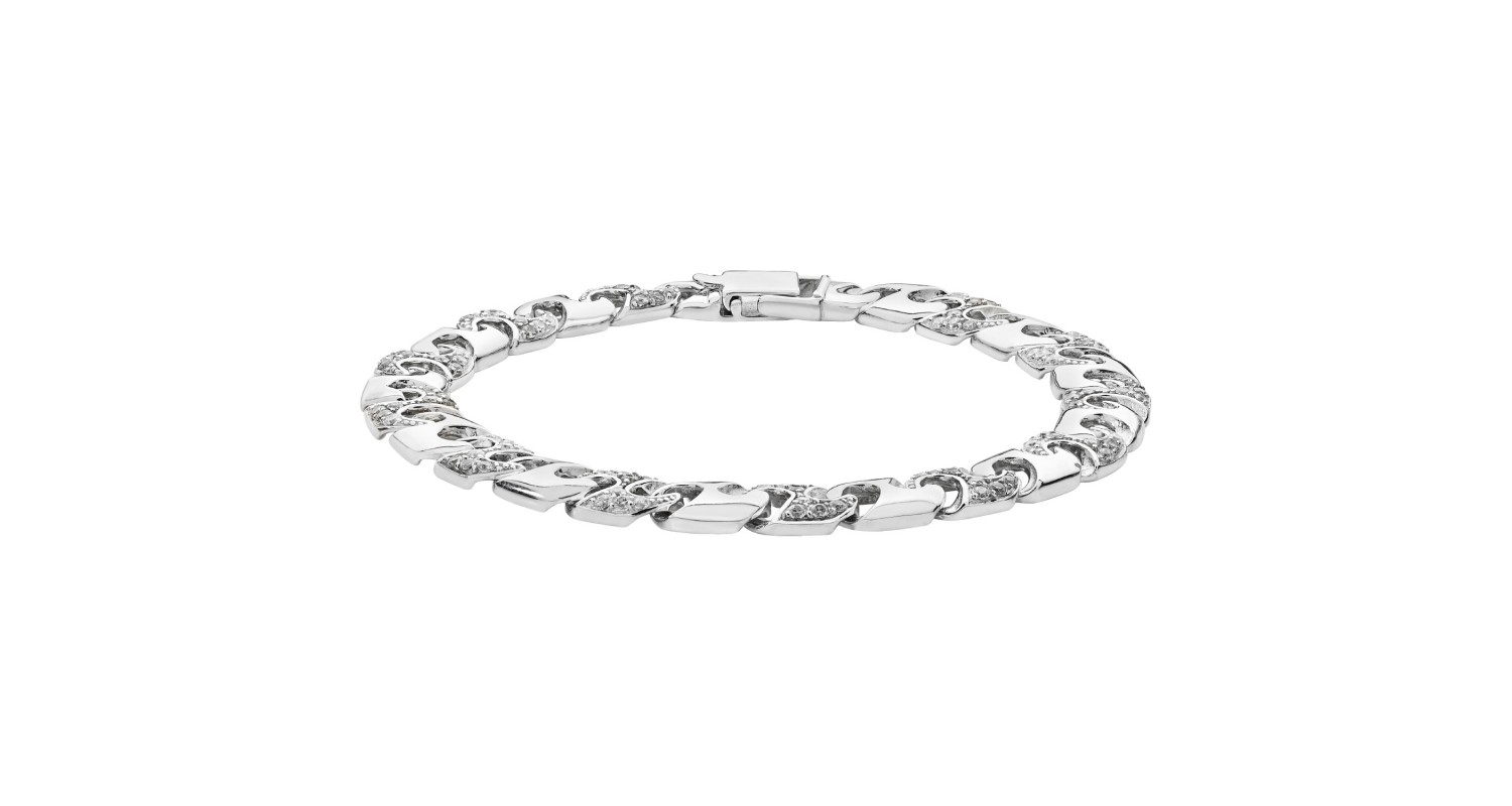 Sterling Silver Mens CZ Set Cast Bracelet