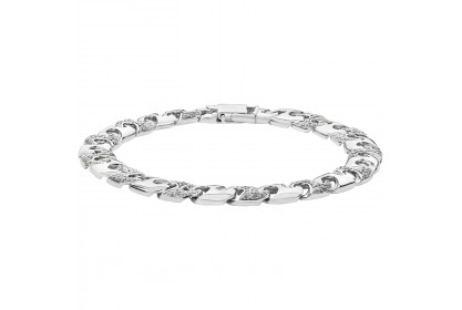 Sterling Silver Mens CZ Set Cast Bracelet