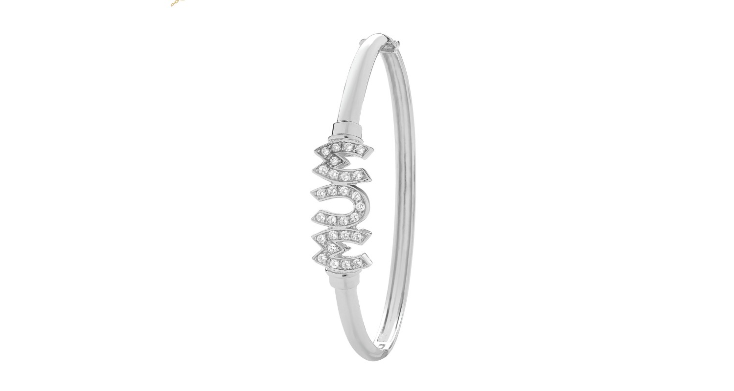 Sterling Silver CZ Set Mum Bangle