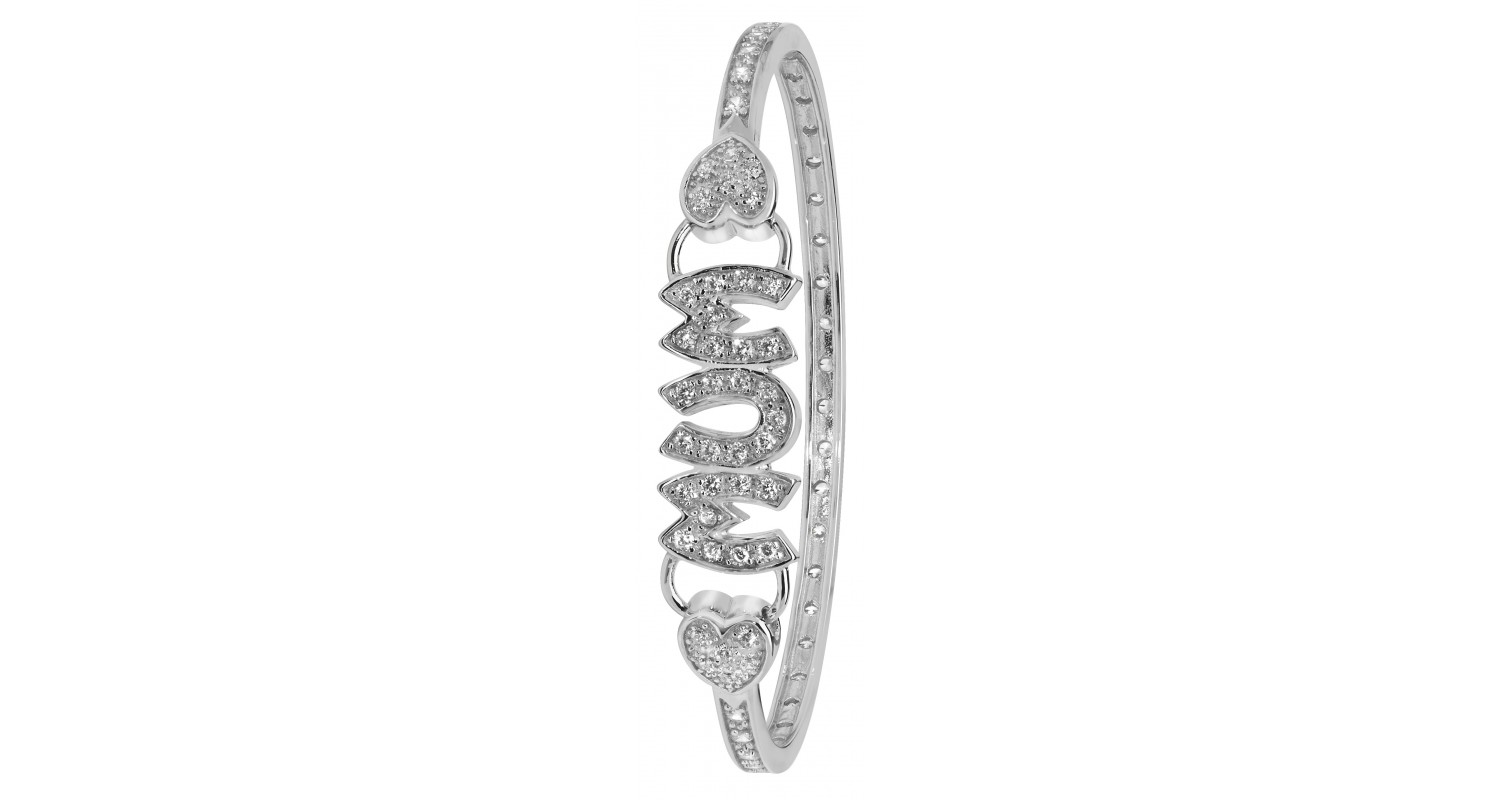 Sterling Silver CZ Set Mum Bangle