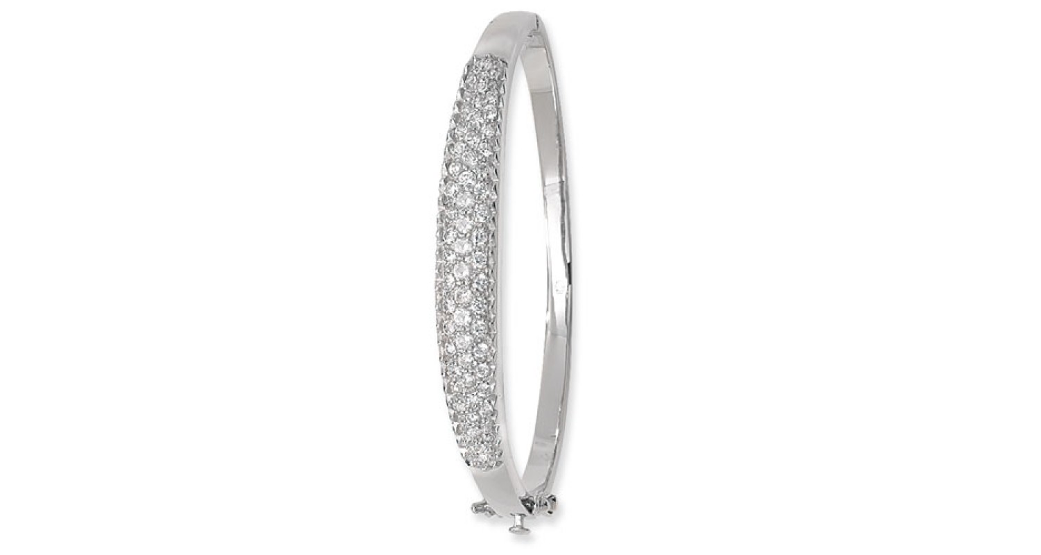 Sterling Silver CZ Set Oval Bangle