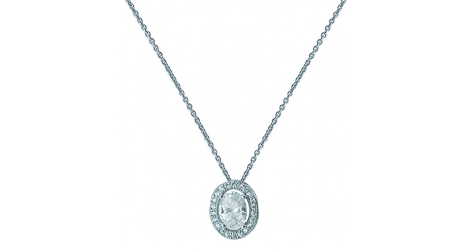 Sterling Silver Oval Shape CZ Necklace