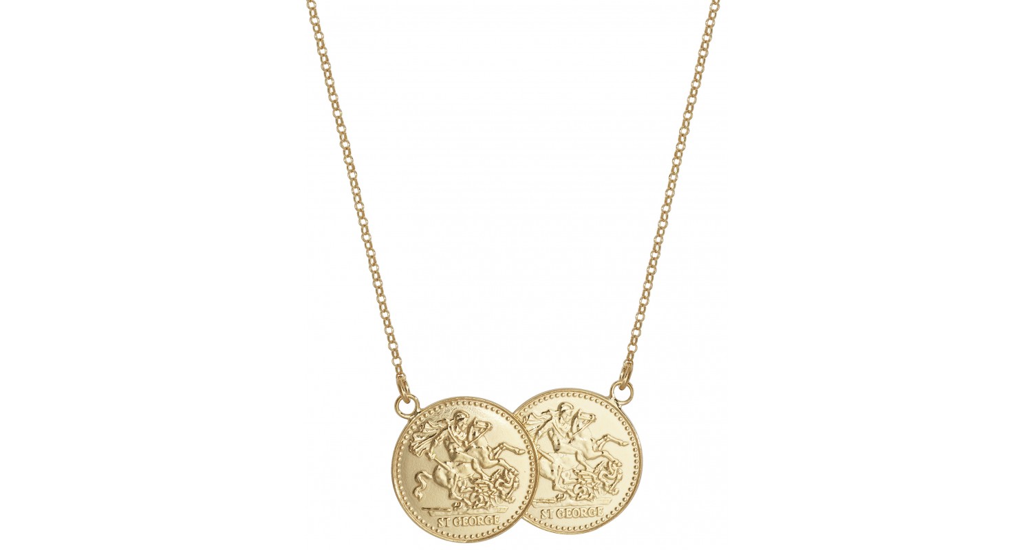 Sterling Silver Gold Plated Double Sovereign Style Necklace