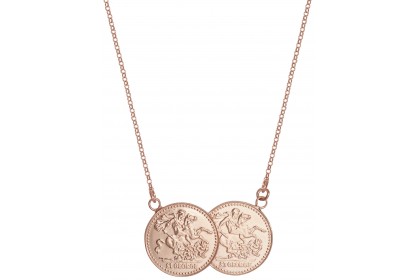 Sterling Silver Rose Gold Plated Double Sovereign Style Necklace