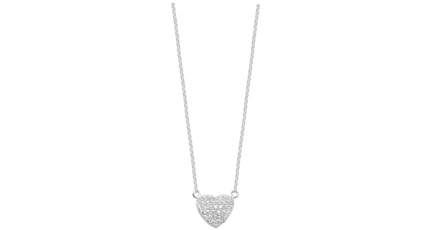 Sterling Silver Pave Set CZ Heart Necklace