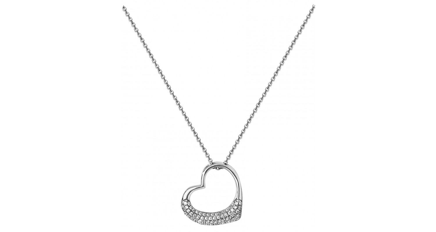 Sterling Silver Pave Set CZ Heart Necklace