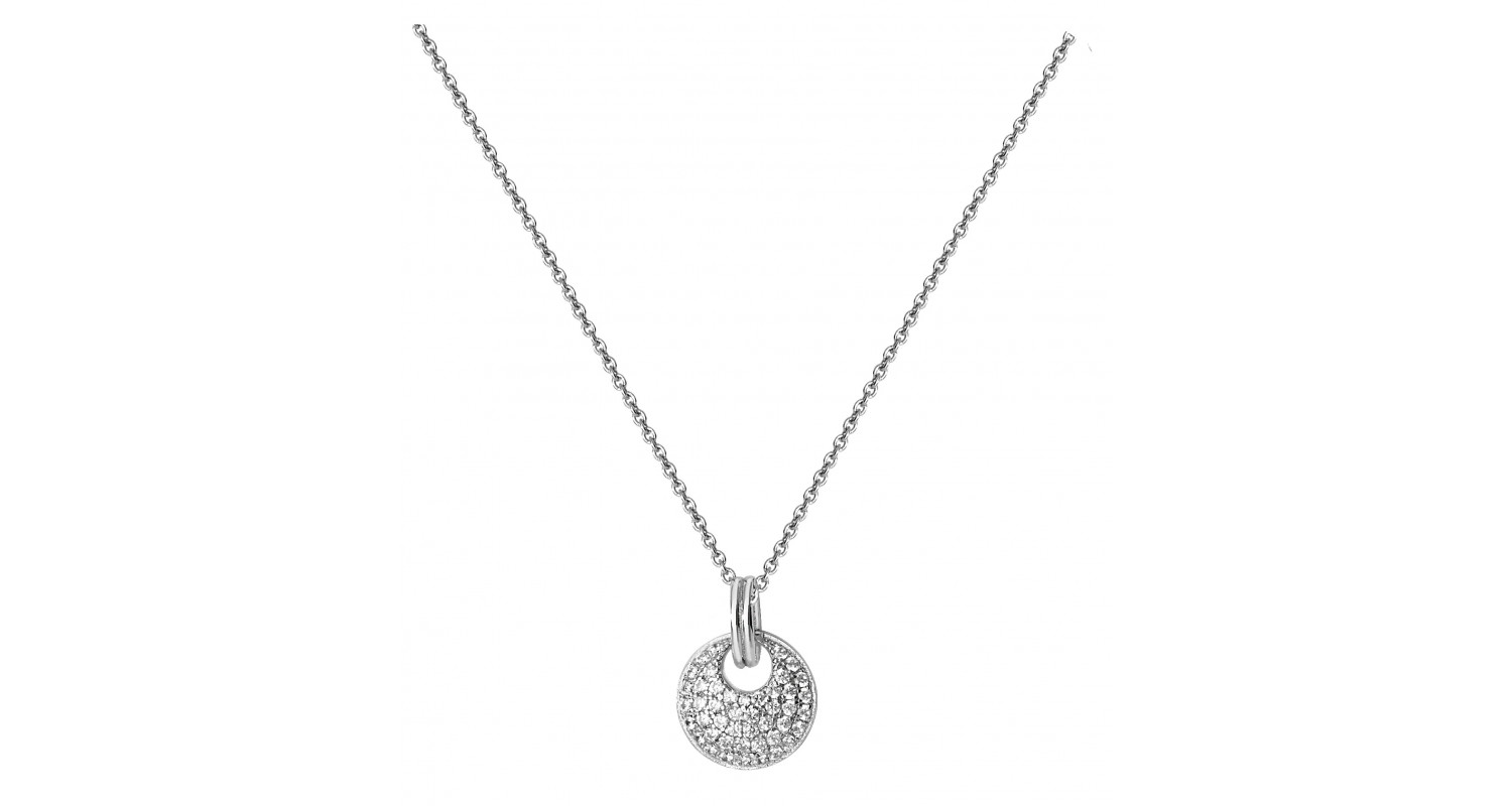 Sterling Silver Pave Set CZ Disc Necklace