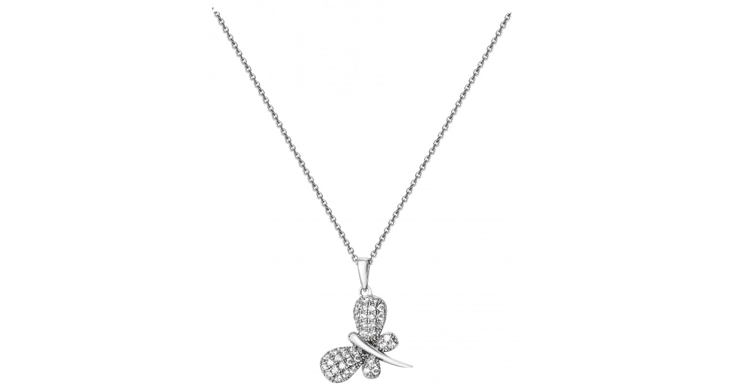 Sterling Silver Pave Set CZ Butterfly Necklace