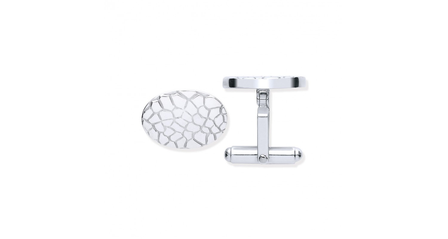 Sterling Silver Crocodile Patterned Oval Cufflinks