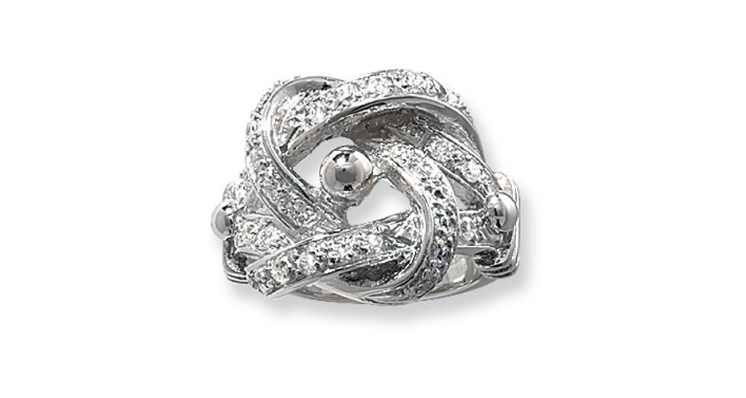 Sterling Silver Mens CZ Set Knot Ring