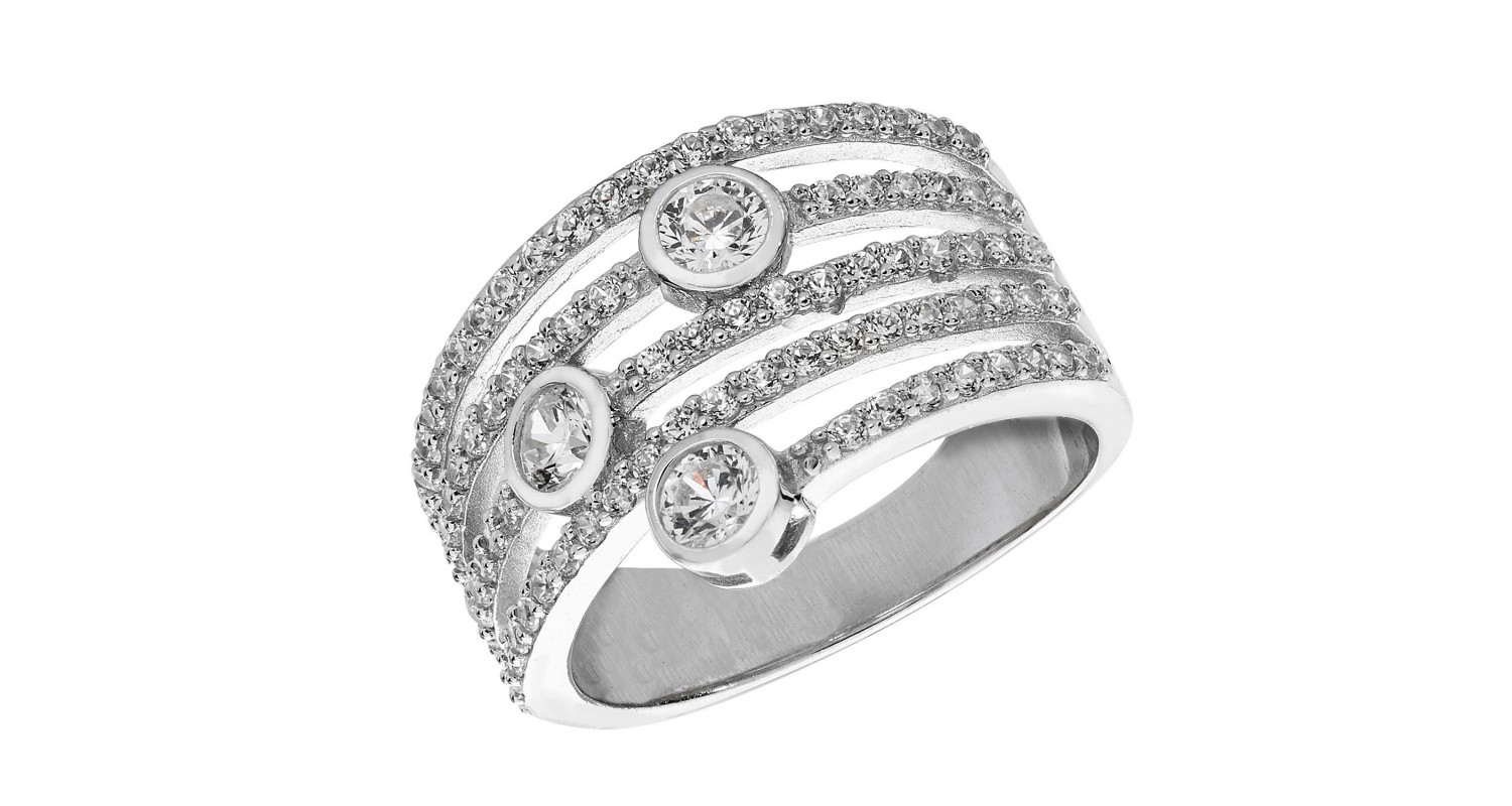 Sterling Silver 5 Row Asymmetric CZ Ring