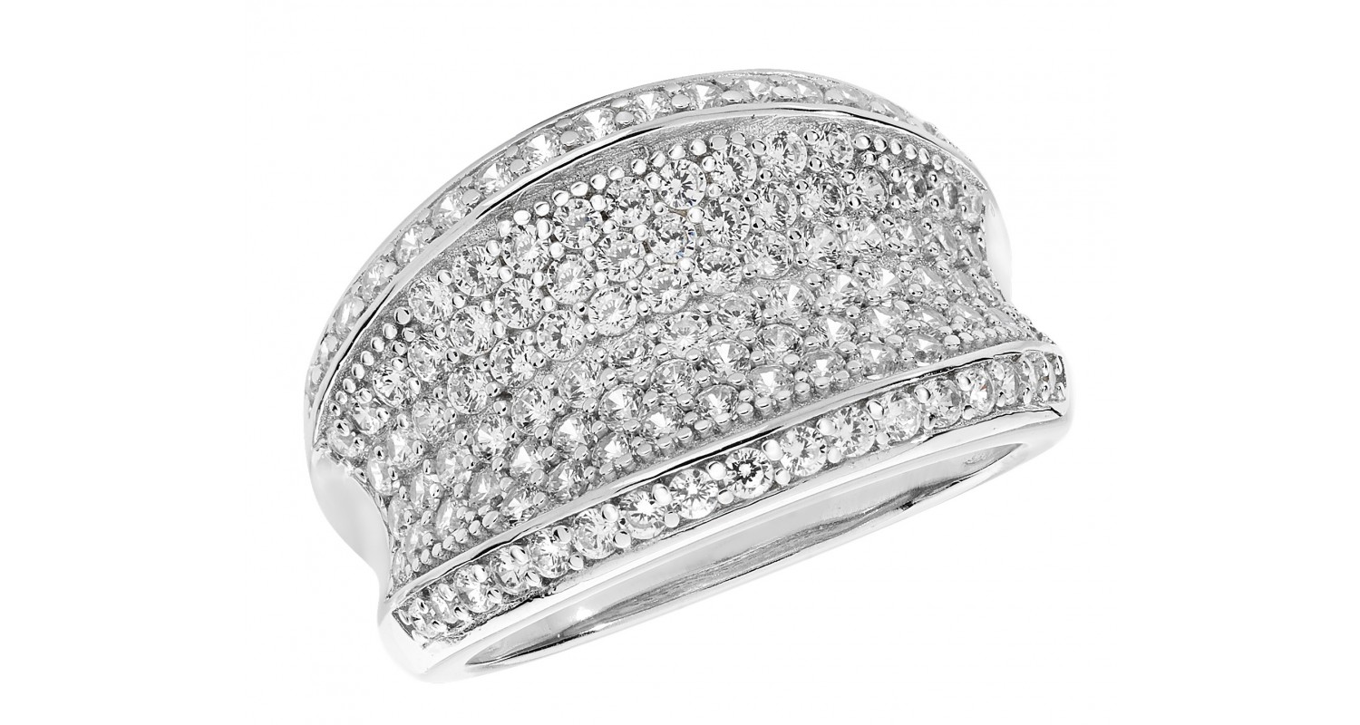 Sterling Silver CZ Concave Dress Ring