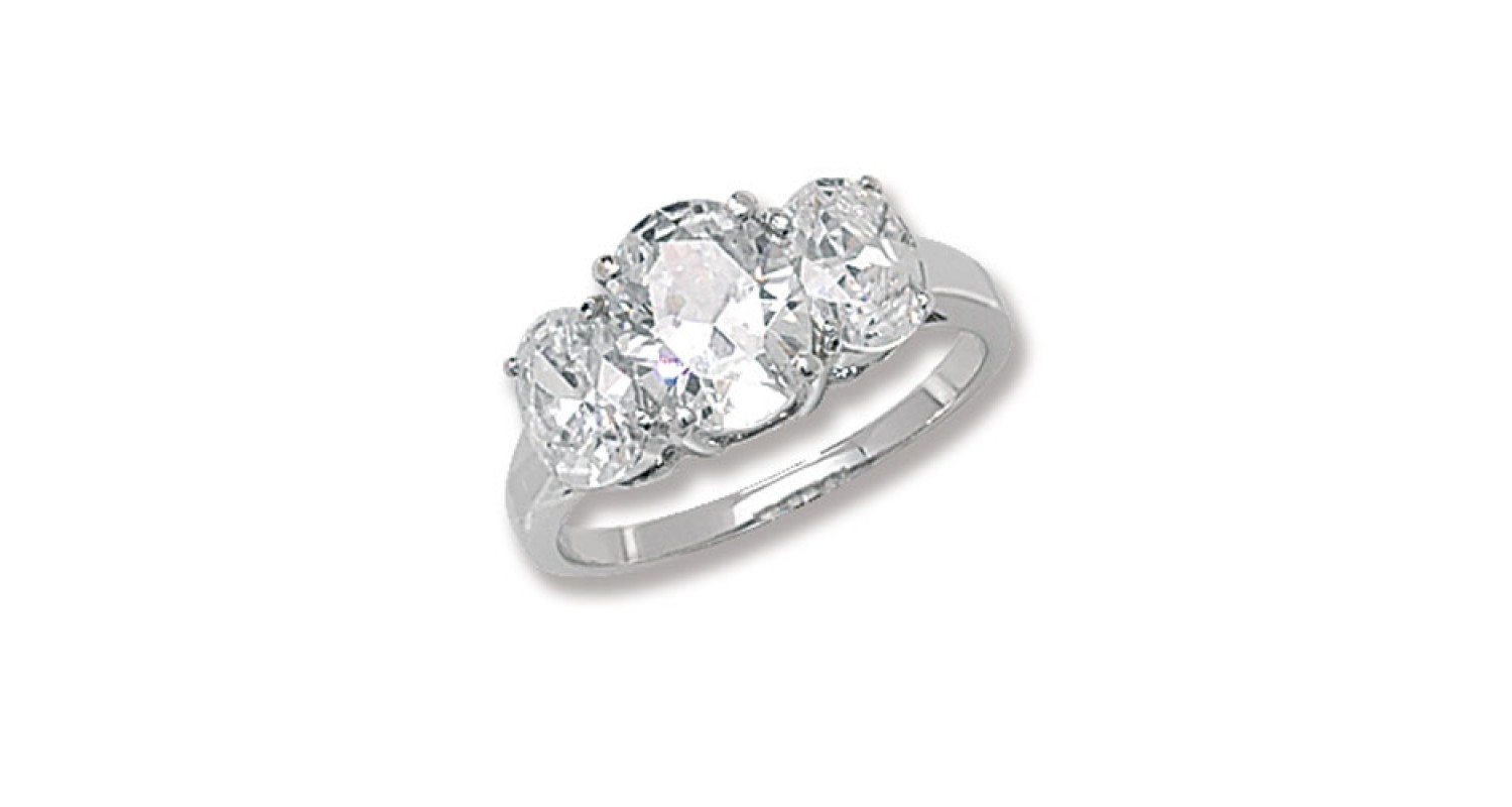 Sterling Silver CZ Oval Trilogy Ring