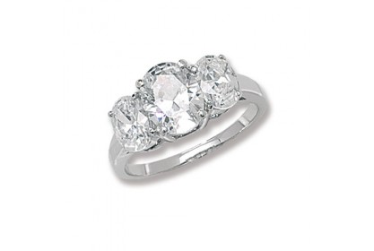 Sterling Silver CZ Oval Trilogy Ring