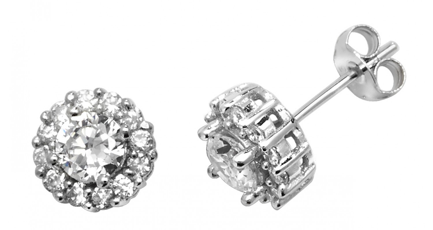 Sterling Silver Round Cubic Zirconia Stud Earrings