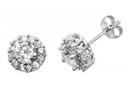 Sterling Silver Round Cubic Zirconia Stud Earrings