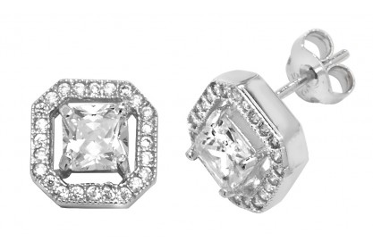 Sterling Silver Square Cubic Zirconia Stud Earrings