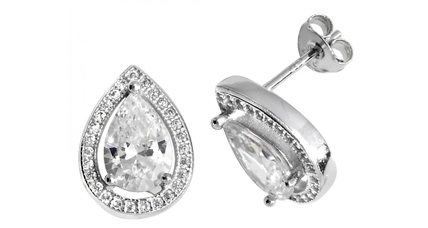 Sterling Silver Pear Shaped Cubic Zirconia Stud Earrings