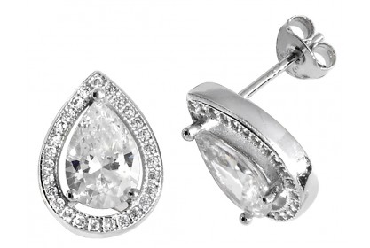 Sterling Silver Pear Shaped Cubic Zirconia Stud Earrings