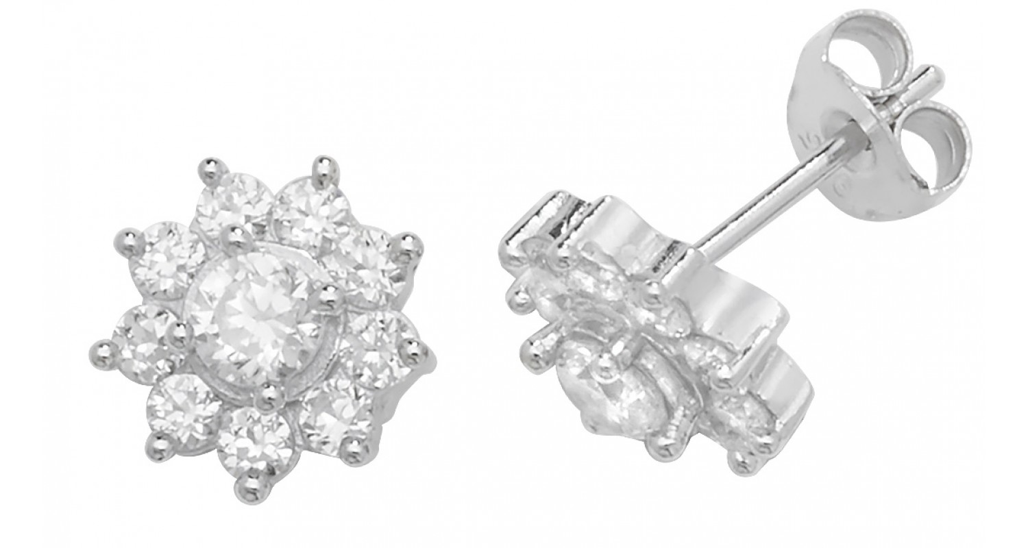 Sterling Silver Cubic Zirconia Cluster Stud Earrings