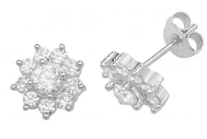 Sterling Silver Cubic Zirconia Cluster Stud Earrings