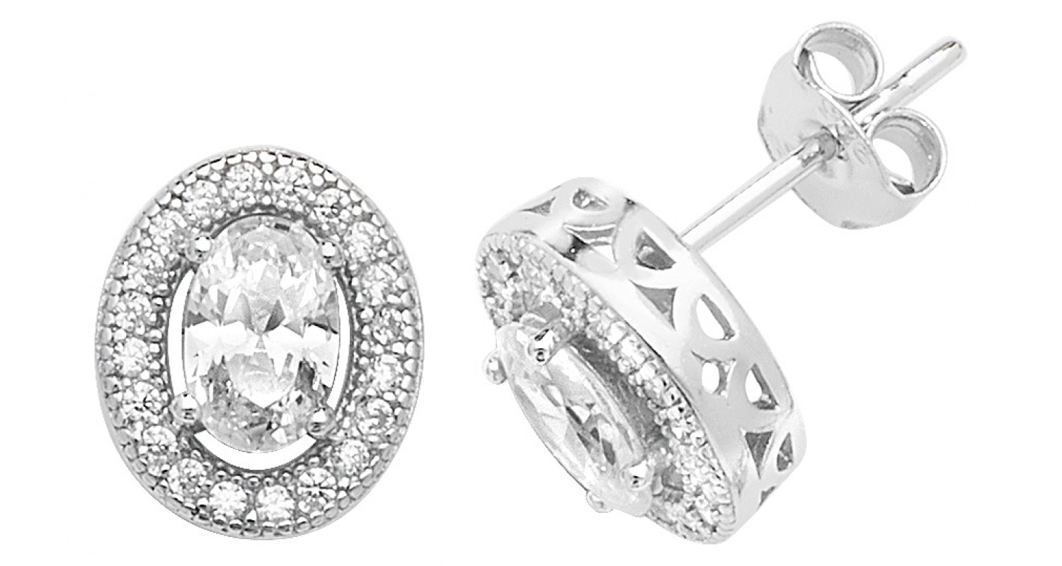 Sterling Silver Oval Cubic Zirconia Stud Earrings