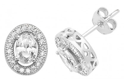 Sterling Silver Oval Cubic Zirconia Stud Earrings