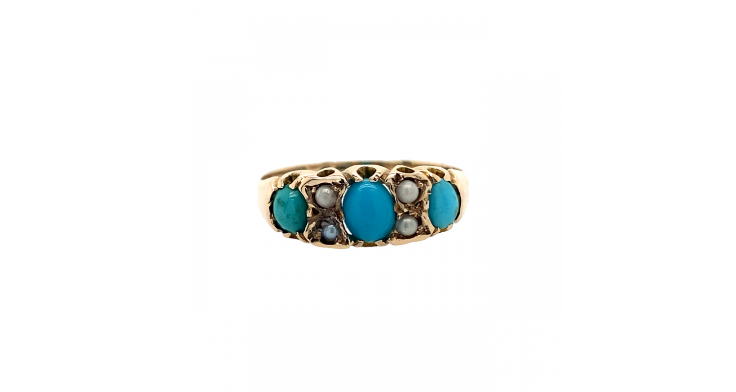 9ct Yellow Gold Turquoise & Pearl Ring