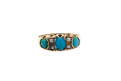 9ct Yellow Gold Turquoise & Pearl Ring