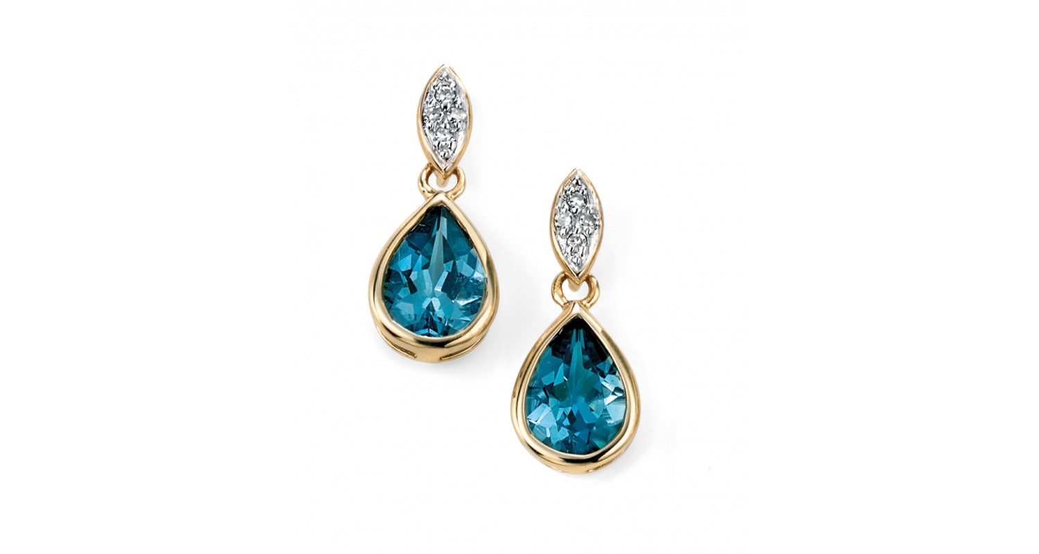 9ct Yellow Gold Blue Topaz & Diamond Earrings