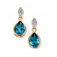 9ct Yellow Gold Blue Topaz & Diamond Earrings