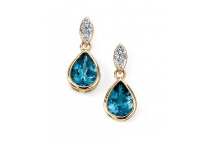 9ct Yellow Gold Blue Topaz & Diamond Earrings