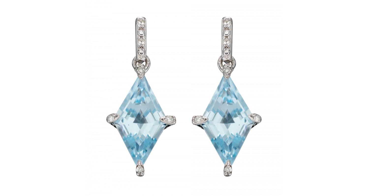 9ct White Gold Blue Topaz & Diamond Earrings