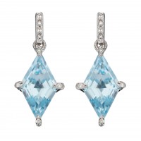 9ct White Gold Blue Topaz & Diamond Earrings