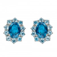 9ct White Gold Blue Topaz Cluster Earrings