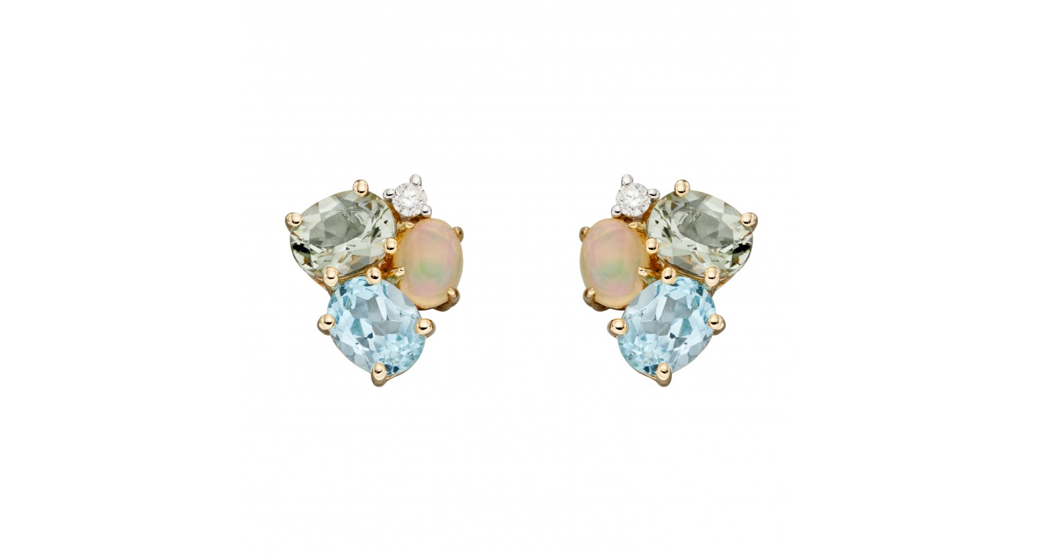 9ct Yellow Gold Topaz, Opal & Amethyst Studs