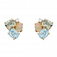 9ct Yellow Gold Topaz, Opal & Amethyst Studs