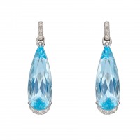 9ct White Gold Blue Topaz & Diamond Teardrop Earrings