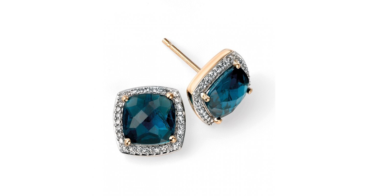 9ct Yellow Gold Blue Topaz & Diamond Earrings